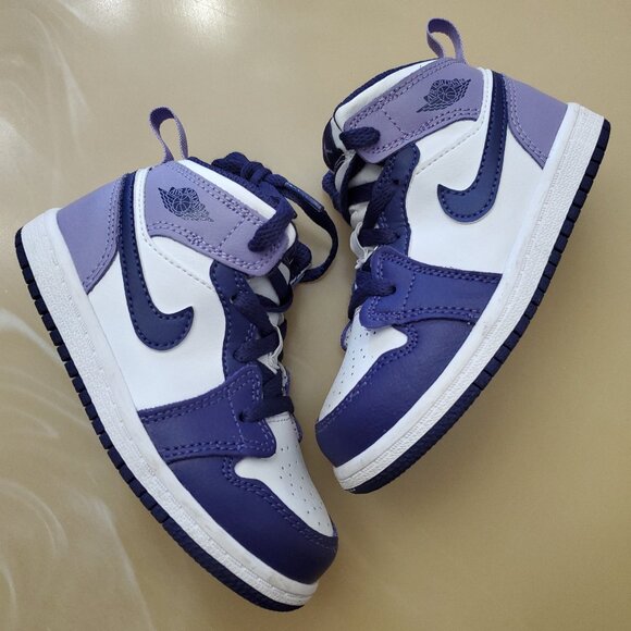 Nike Air Jordan 1 Mid Kids Sneakers Athletic Shoes DQ8425-515 Kids 8C Sky Purple - Picture 2 of 10